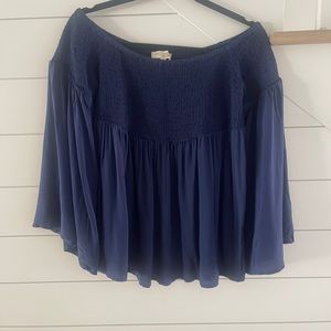 NEW, Navy Blue, Smocked- Off shoulder Top With Bell Sleeves, Size Large
